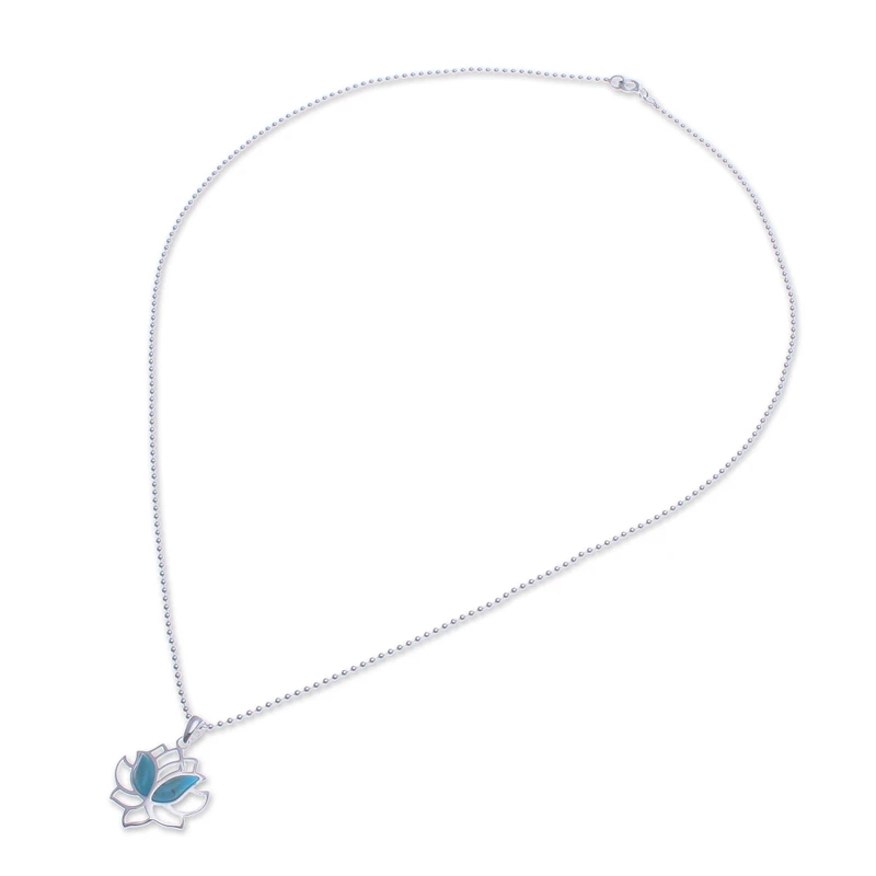 Natürlicher Türkis und 925er Sterling Silber Lotus-Halskette Zarte Halskette Perfektes Muttertagsgeschenk Böhmischer Schmuck