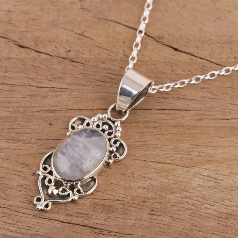 925 Sterling Silber Blauer Feuer Regenbogen Mondstein Handgemachter Böhmischer Schmuck Jahrestagsgeschenk für Sie & Mama
