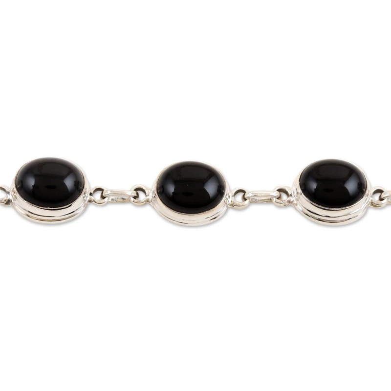 Armband aus schwarzem Onyx mit Gliedern 925er Sterling Silber Armband Böhmischer Schmuck Charm-Schmuck Valentinstagsgeschenk für sie