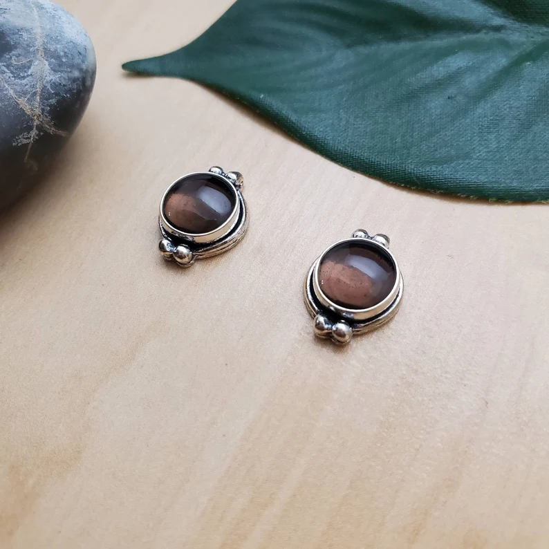 Rauchquarz handgemachter Schmuck 925 Sterling Silber Ohrstecker Trendiges Geschenk für sie Damen Minimalistischer Edelsteinschmuck Geschenk für sie