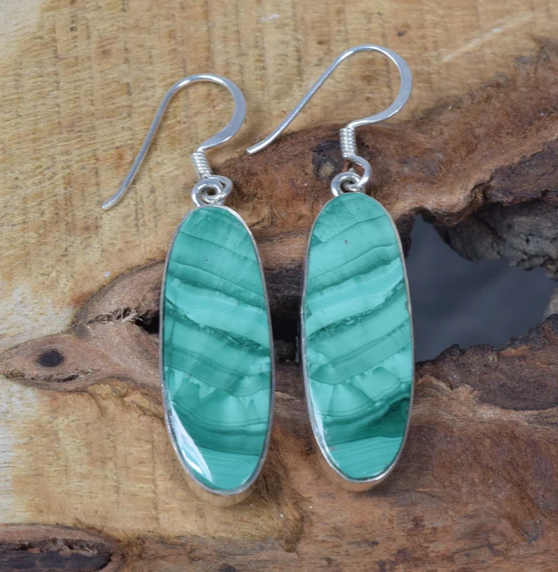 Groene Malachiet 925 Sterling Zilver Natuurlijke Groene Edelsteen Haakoorbel April Maand Geboortesteen Handgemaakt Sieradencadeau Voor Haar & Mama