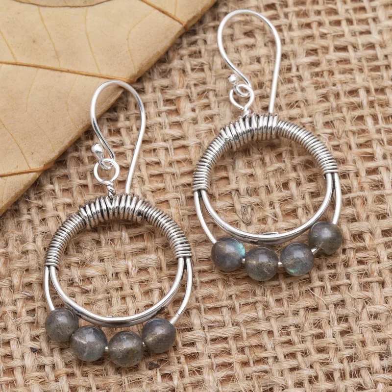 Eyes of God in Green Natural Labradorite Dangle Earrings 925 Sterling Silver Gemstone Earrings Labradorite Jewelry Gift For Her