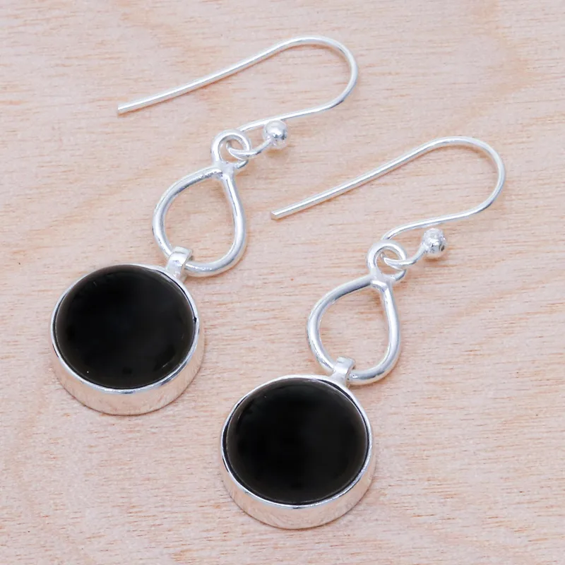 Schwarze Onyx Cabochon Ohrhänger 925 Sterling Silber Damen Handgemachte Ohrringe Geschenke Für Mama & Sie