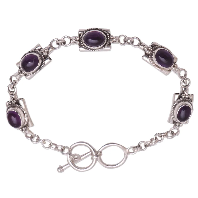 Ovales Amethyst Gliederarmband 925 Sterling Silber Charmantes Schmuckstück Geburtstagsgeschenk Für Frauen Und Mädchen Amethyst Armband Valentinstagsgeschenk Für Sie