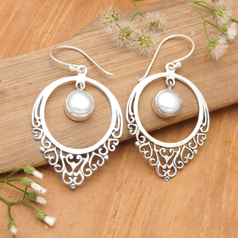 Handgefertigte Ohrringe aus 925er Sterlingsilber mit Zuchtperlen, Damenschmuck, Boho-Ohrringe, handgefertigte Edelstein-Ohrringe, Hochzeitsschmuck, Geschenk für sie