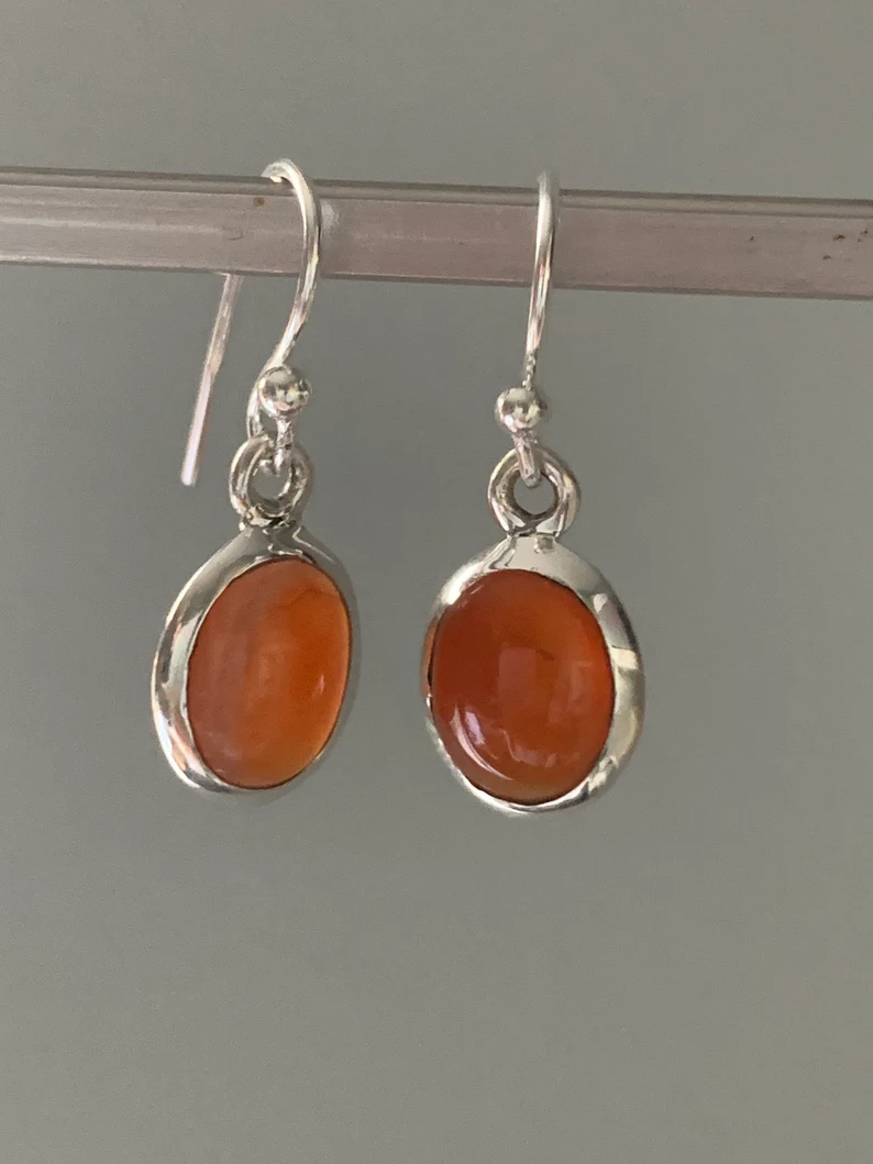 Karneol-Ohrringe Boho Ovale Karneol-Ohrringe 925er Sterlingsilber-Ohrringe Heilstein August-Geburtsstein Geschenk für Sie