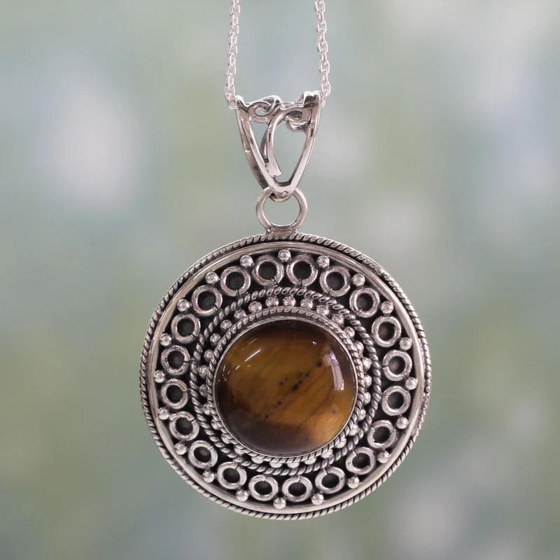 Power Gems Tigerauge Anhänger Halskette Echte Edelstein Halskette 925 Sterling Silber Böhmischer Schmuck Geschenk für Sie