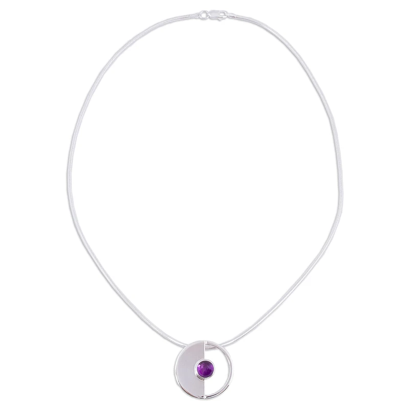 Moderne Halbkreis Amethyst Anhänger Halskette Geburtsstein Halskette Geschenk Für Sie Lila Edelstein Schmuck 925 Sterling Silber Brautjungfern Halskette