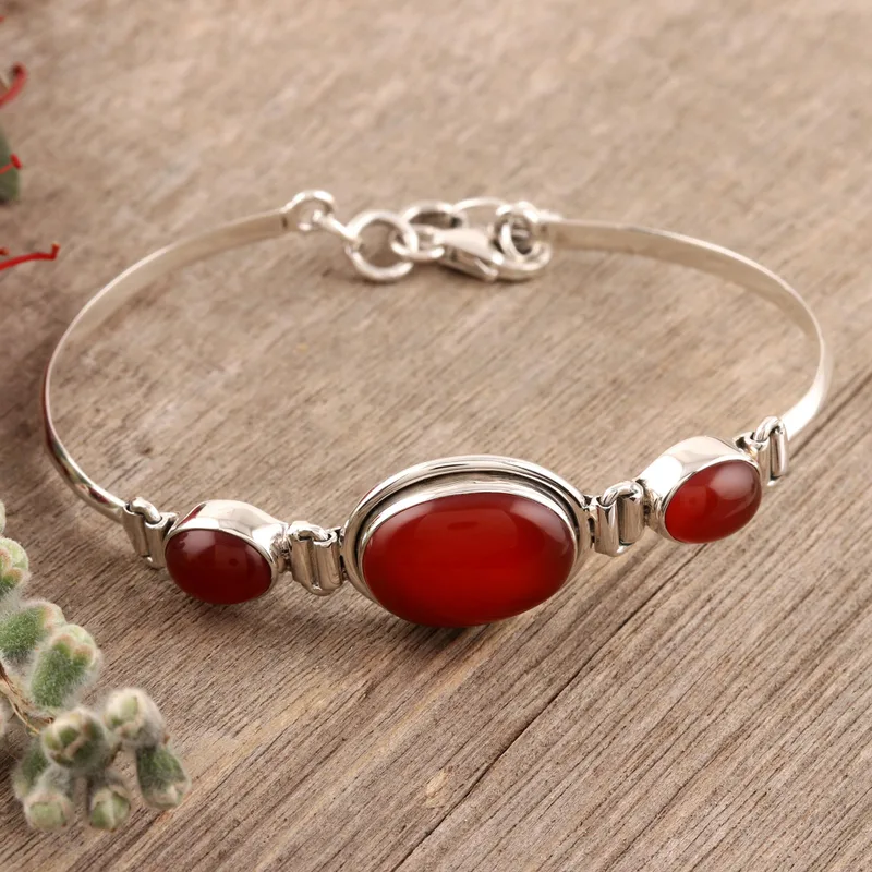 Sterling Silver and Carnelian Modern Bracelet Jewelry Boho Dainty Jewelry Gift For Her Valentine Day Gift