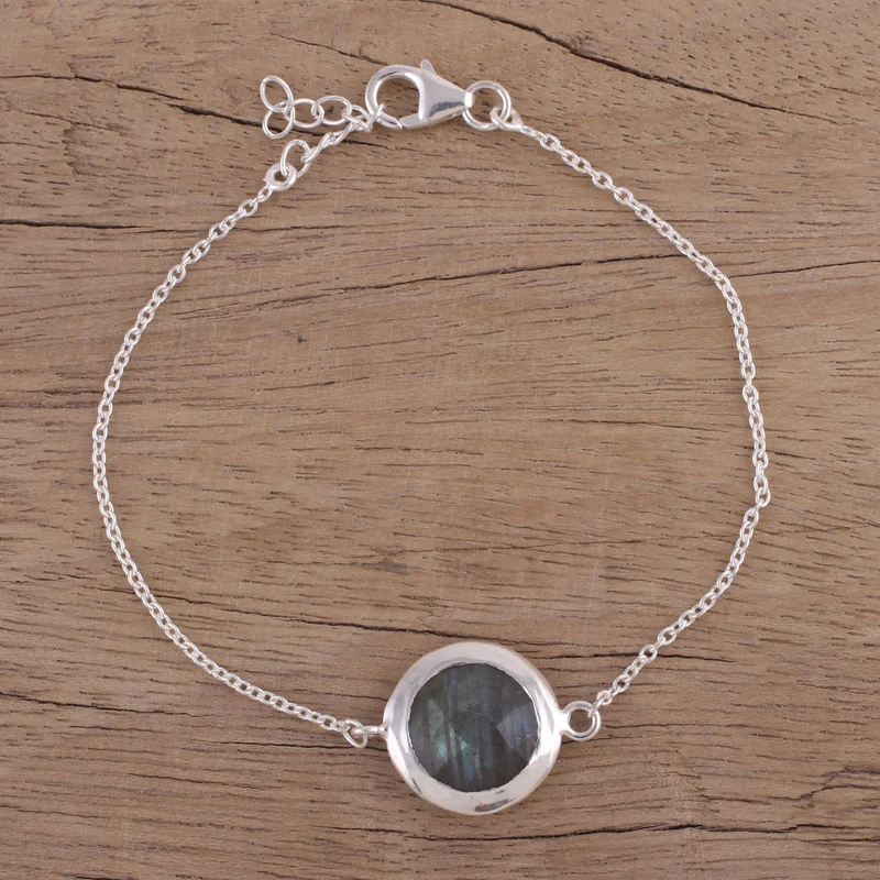 Kreisförmig schimmerndes Labradorit verstellbares Armband aus 925er Sterlingsilber, Geburtstagsgeschenk für sie, bezaubernder Schmuck, Valentinstagsgeschenk für sie