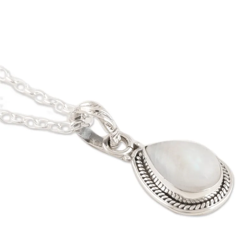Birnenförmige Regenbogen-Mondstein-Halskette 925er Sterling Silber handgemachter Böhmischer Schmuck Jubiläumsgeschenk für sie