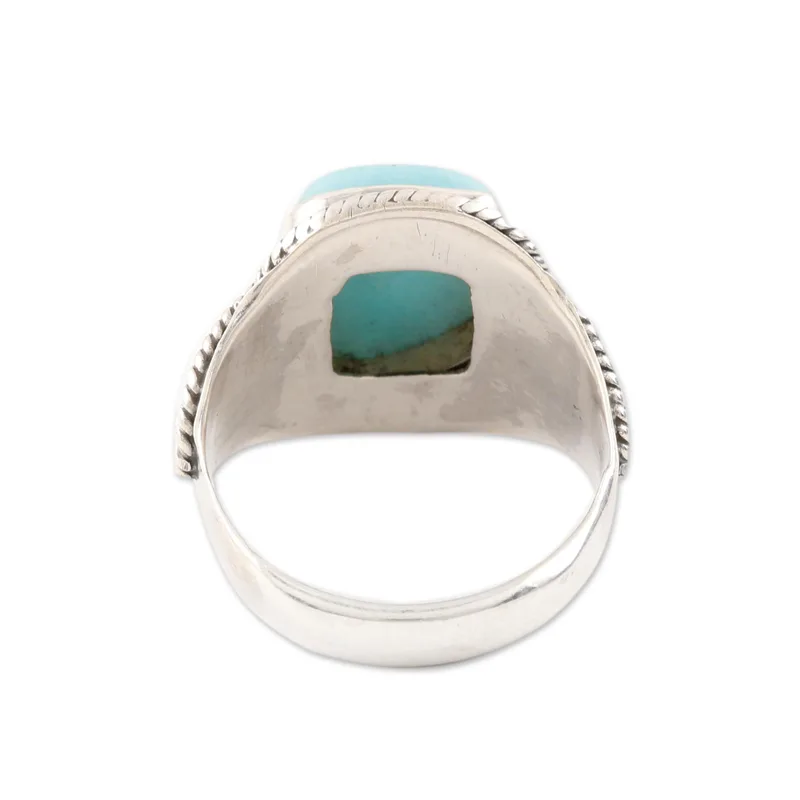 Himmelblauer Larimar Cocktailring aus Indien 925er Sterlingsilber Ring Zarter Ring Edelsteinring Damenring Geschenk für sie