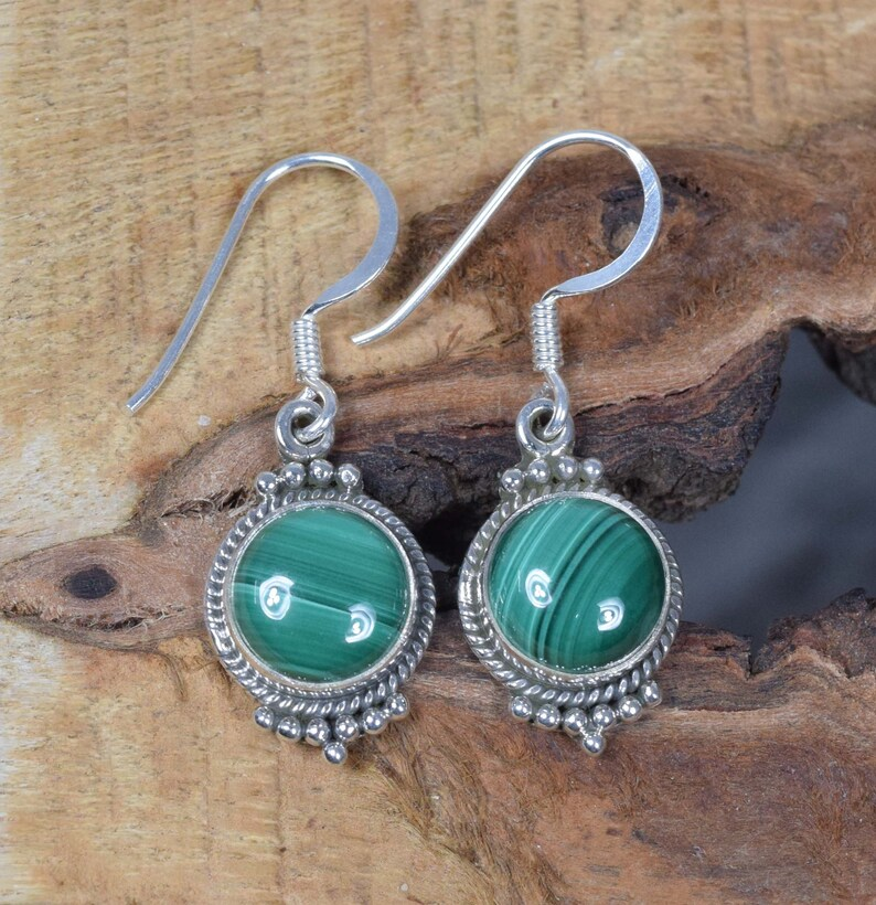 Grüner Malachit 925 Sterling Silber Edelstein Designer Haken Ohrringe Handgemachte Ohrringe April Geburtsstein Geburtstagsgeschenk für sie