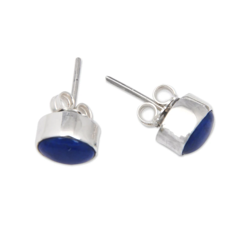 Ovale Ohrstecker aus Sterlingsilber mit Lapislazuli, 925er Massivsilber, handgefertigte Ohrstecker für jeden Tag, Geburtstagsgeschenk für sie