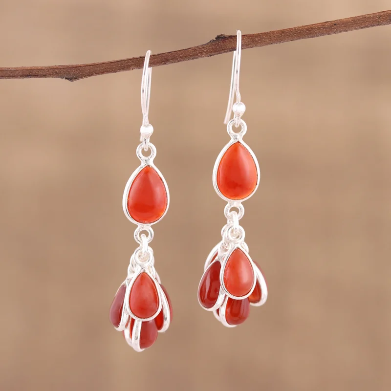 Karneol Ohrhänger 925 Sterling Silber Edelstein Ohrringe August Geburtsstein Geschenk für Sie und Mama
