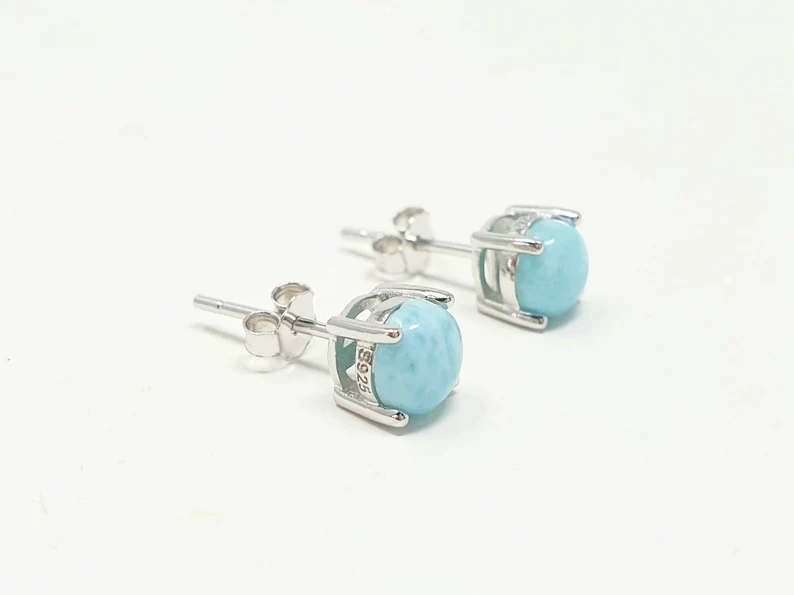 Larimar Ohrstecker 925 Sterling Silber Minimalistischer Schmuck Natürlicher Larimar Handgefertigter Schmuck Larimar Schmuck