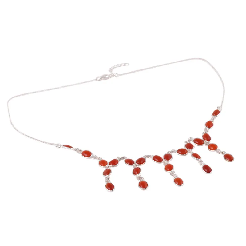 Karneol Wasserfall-Halskette Handgefertigte Halskette 925 Sterling Silber Art-déco-Halskette Geschenk für Sie