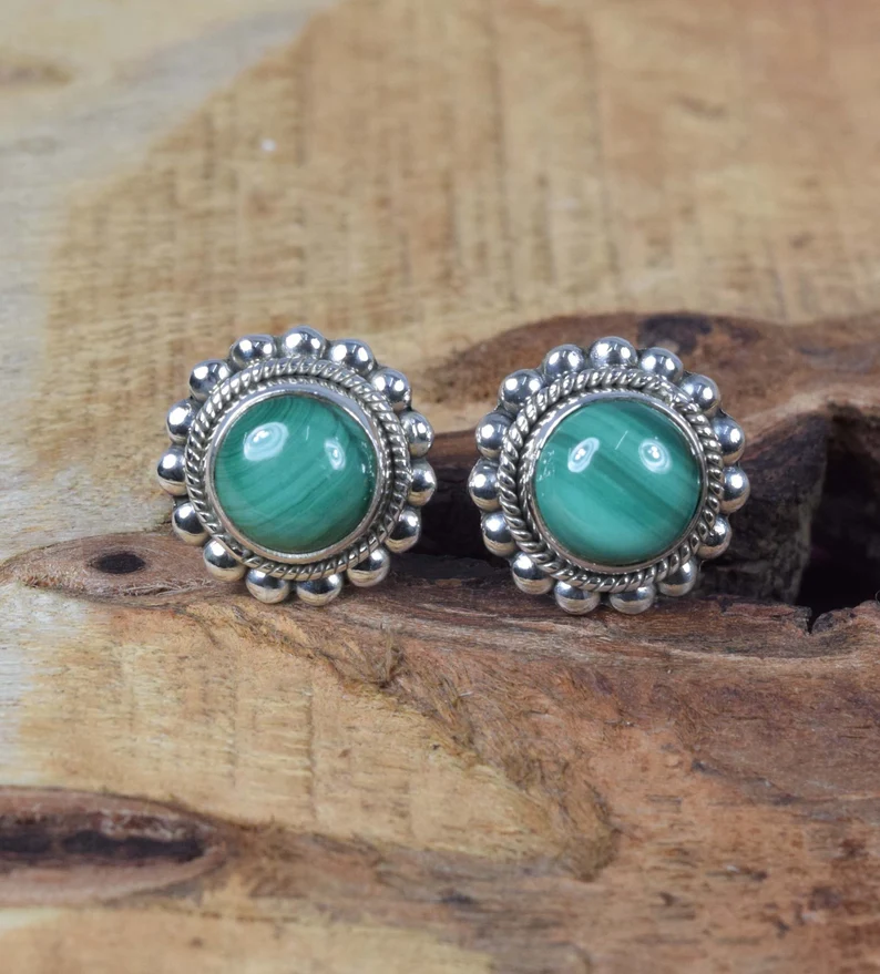 Natürlicher grüner Malachit 925 Sterling Silber Edelstein Ohrstecker Blume Designer Stecker April Monats Geburtsstein Geschenk für Valentinstag