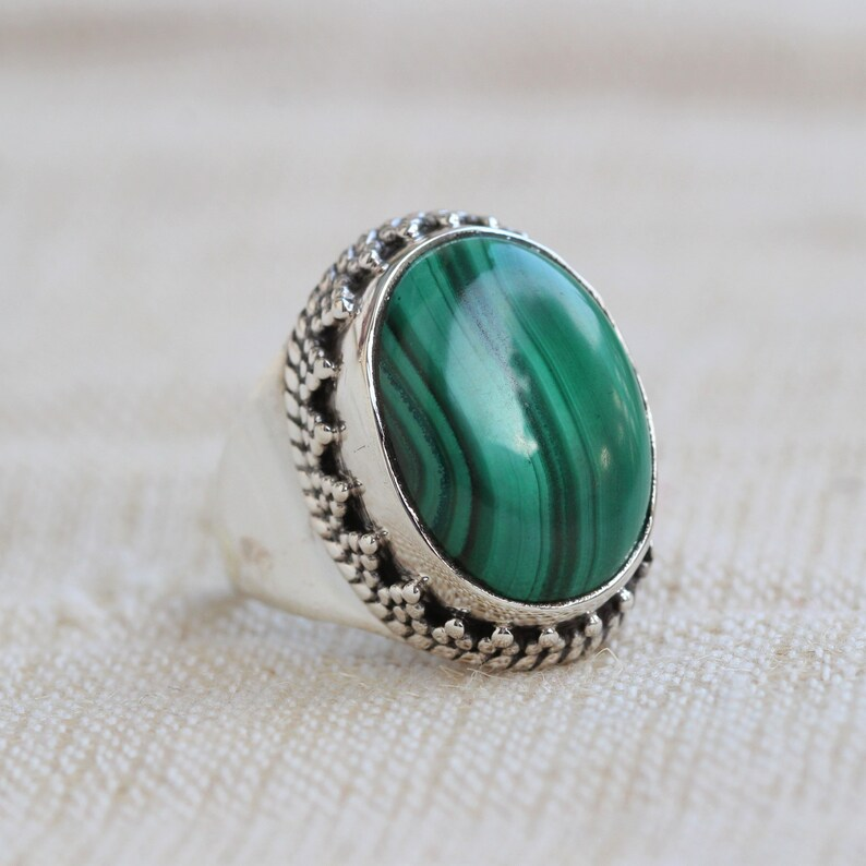 Malachite Ring Statement Ring Kidney Cure Gemstone Anniversary Gift 925 Sterling Silver Jewelry Gift For Her & Mom