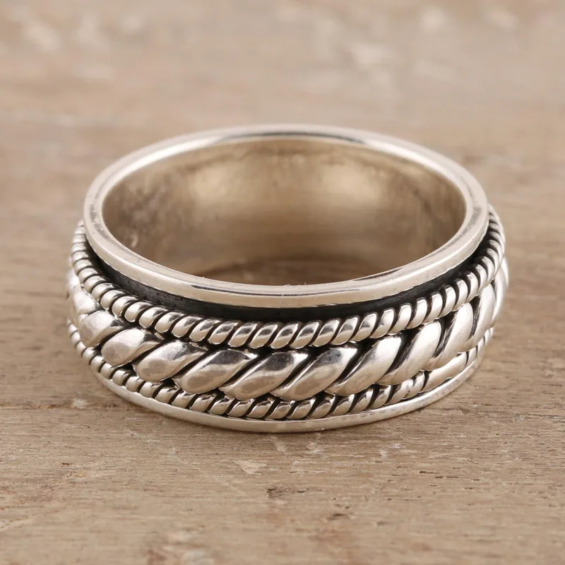 Seilmuster Sterlingsilber Spinnerring aus Indien Handgemachter Ring Silberschmuck Böhmischer zierlicher Ring Geschenk für sie Geschenkidee