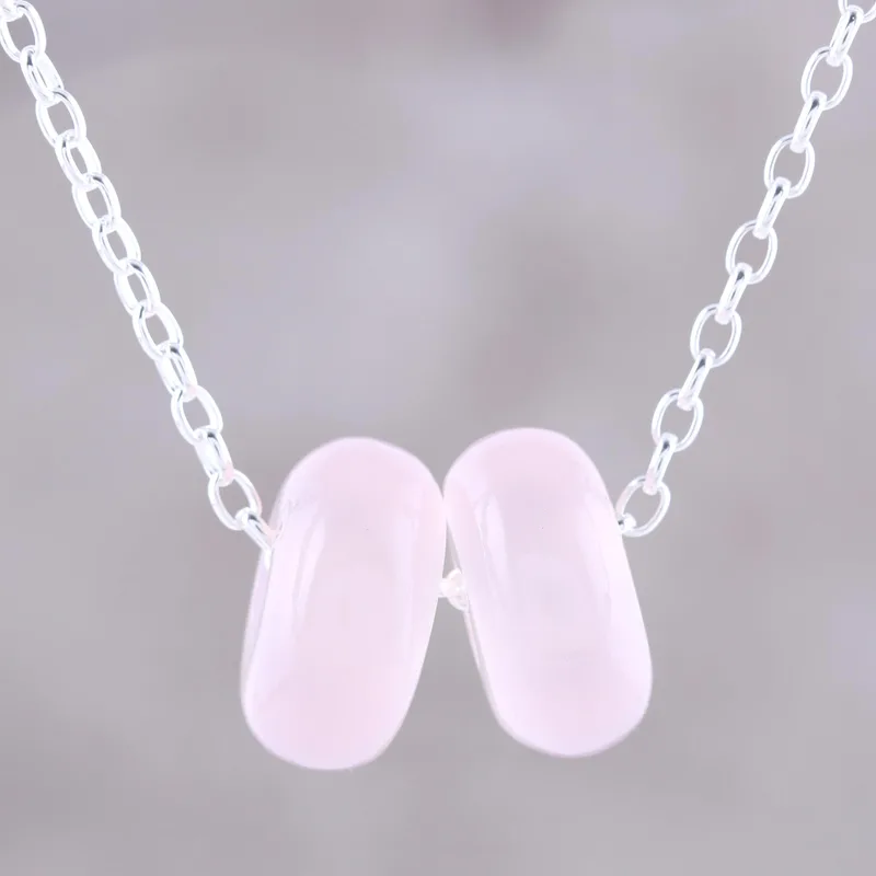 Roze Kwarts Dubbele Schijf en 925 Sterling Zilveren Hanger Ketting Voor Vrouwen Handgemaakte Boho Kettingen Cadeaus Voor Haar & Moeder