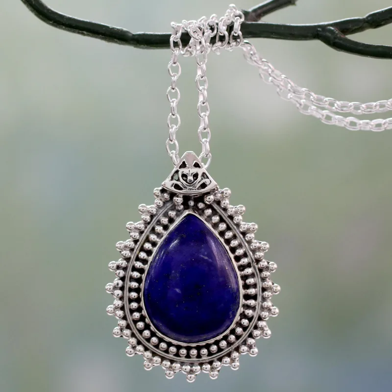 Lapislazuli Halskette aus Indien, gefertigt aus 925er Silber, Lapislazuli Schmuck, Geburtsstein Schmuck, Boho Halskette, Statement Halskette, Geschenk für Sie & Schwester