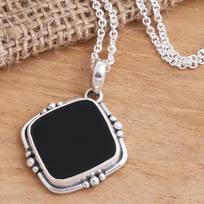 Schwarzer Onyx Anhänger Halskette 925 Sterling Silber Anhänger Halskette Zarte Halskette Böhmischer Schmuck Perfektes Geschenk für Sie