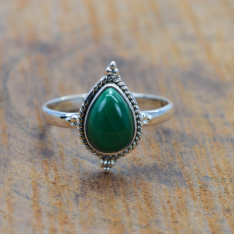 Grüner Malachit 925 Sterling Silber Tropfenform Ring Edelsteinring Designerschmuck Natur-Edelsteinring Geburtsstein April Geschenk zum Valentinstag