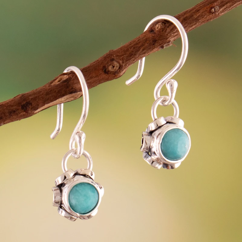 Blumen Sterling Silber Ohrringe mit grünem Amazonit Damen Schmuck Boho Ohrringe Handgefertigte Edelstein Ohrringe Hochzeitsschmuck Geschenk für sie