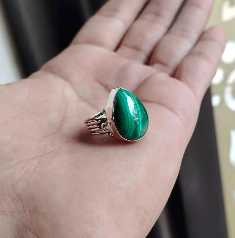 Natürlicher Malachit Ring 925 Sterling Silber Edelsteinring Handgemachter Ring Jahrestag Ring Verlobungsring Geburtstagsring