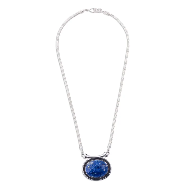 Mystischer Medaillon-Halskette aus blauem Lapislazuli 925er Sterling Silber Lapislazuli-Schmuck Handgemachter Schmuck Boho-Halskette Statement-Halskette Geschenk für sie Valentinstagsgeschenk