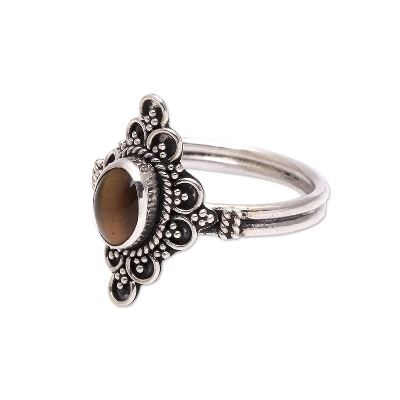 Daydream Temple Handgefertigter Tigerauge Cocktailring 925 Sterling Silber Edelstein Ring Hochzeitsgeschenk Ring für Liebe Valentinstag Geschenk für Sie