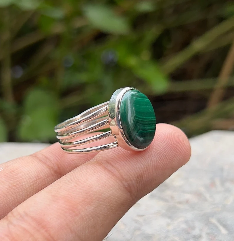 925 Sterling Silber Malachit Edelstein Geburtsstein Handgemachter Schmuck Perfektes Geschenk für Sie