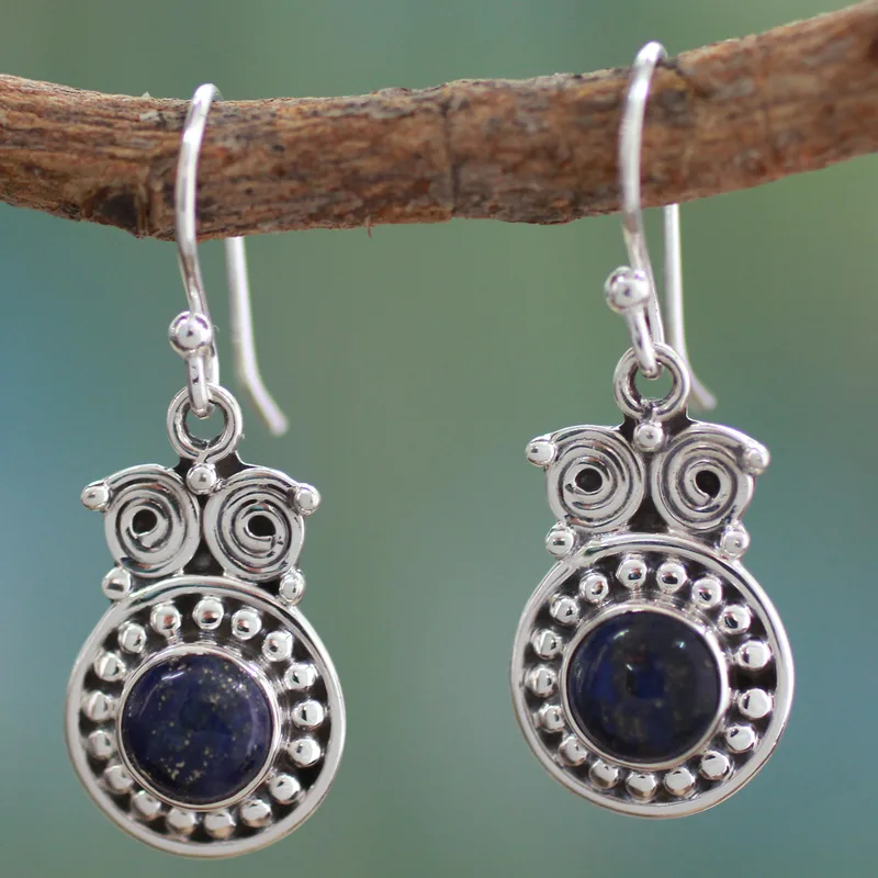Runde Lapislazuli Ohrringe 925 Sterling Silber Designer Ohrringe für Damen Handgemachte Silberohrringe Schmuck Geschenke Artikel Geschenk für Sie