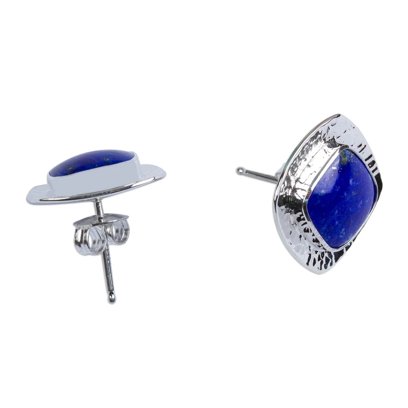 Quadratische Lapislazuli Knopfstecker Ohrringe 925 Sterling Silber Handgemachte Ohrstecker Alltags-Ohrring Für Frauen Geschenk Für Sie