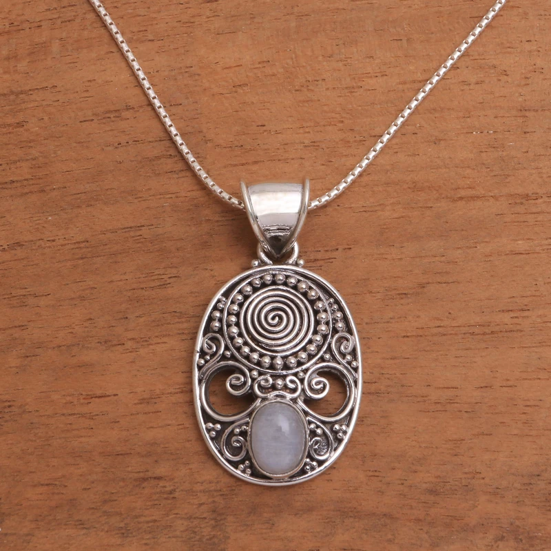 Handgefertigte Regenbogen-Mondstein-Anhänger-Halskette 925 Sterling Silber Natürlicher Feuer-Regenbogen-Mondstein-Geschenk für sie