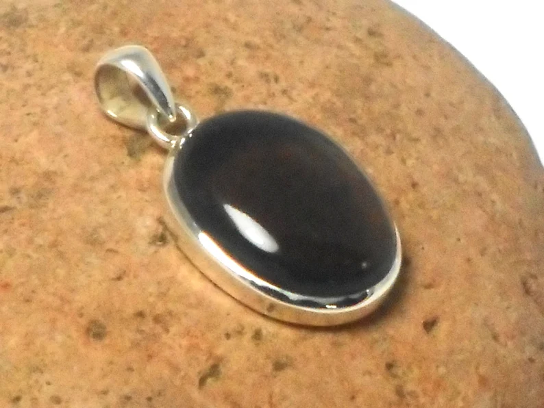 Ovale braune Rauchquarz Sterling Silber Edelsteinanhänger 925 Rauchquarz Halskette Handgemachter böhmischer Schmuck Geschenk für Sie