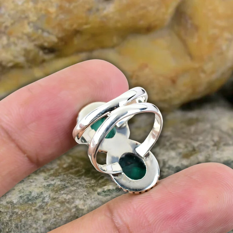 925 Sterling Silber Malachit Boho Natur Edelstein handgefertigter Ring Damenschmuck Jahrestag Perfektes Geschenk für sie