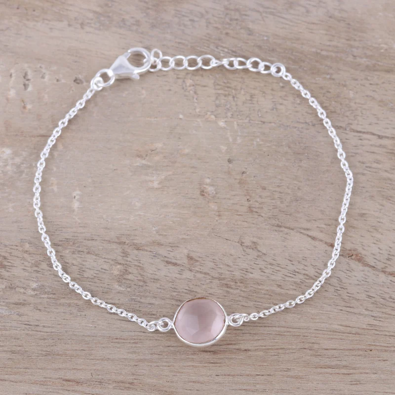 Verstellbares Rosenquarz-Armband, 925er Sterlingsilber, böhmischer Schmuck, zauberhafter Schmuck, Valentinstagsgeschenk für sie