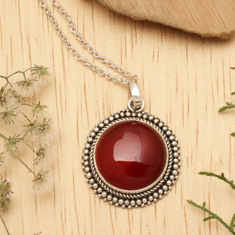 Oxidierte Karneol Cabochon Anhänger Halskette 925 Sterling Silber Zierliche Anhänger Halskette Juli Geburtsstein Halskette Böhmische Halskette Geschenk Für Sie