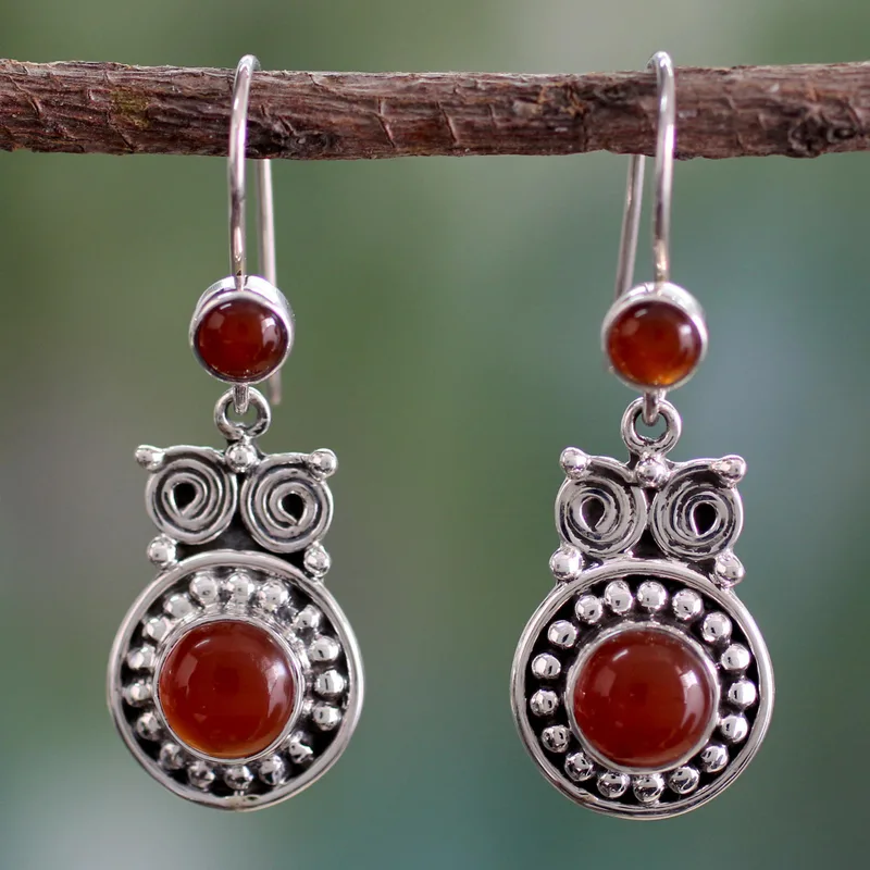 Feuer Eule Karneol Tropfen Baumelohrringe 925 Sterling Silber Edelstein Ohrringe August Geburtsstein Geschenk Für Sie & Mama