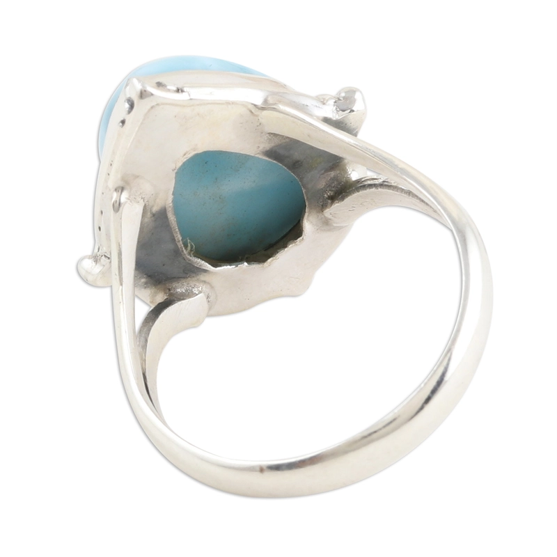 Birnenförmiger Larimar und Cocktailring aus Sterlingsilber, handgefertigtes Design, 925er Sterlingsilber, Geschenk für sie und Mama