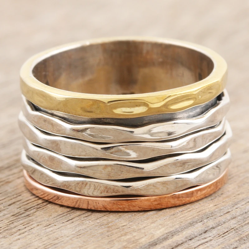 Unisex Sterling Silber Messing Kupfer Meditations-Spinnerring Handgemachter Ring Silberschmuck Böhmischer Zarter Ring Geschenk für Sie Geschenkartikel