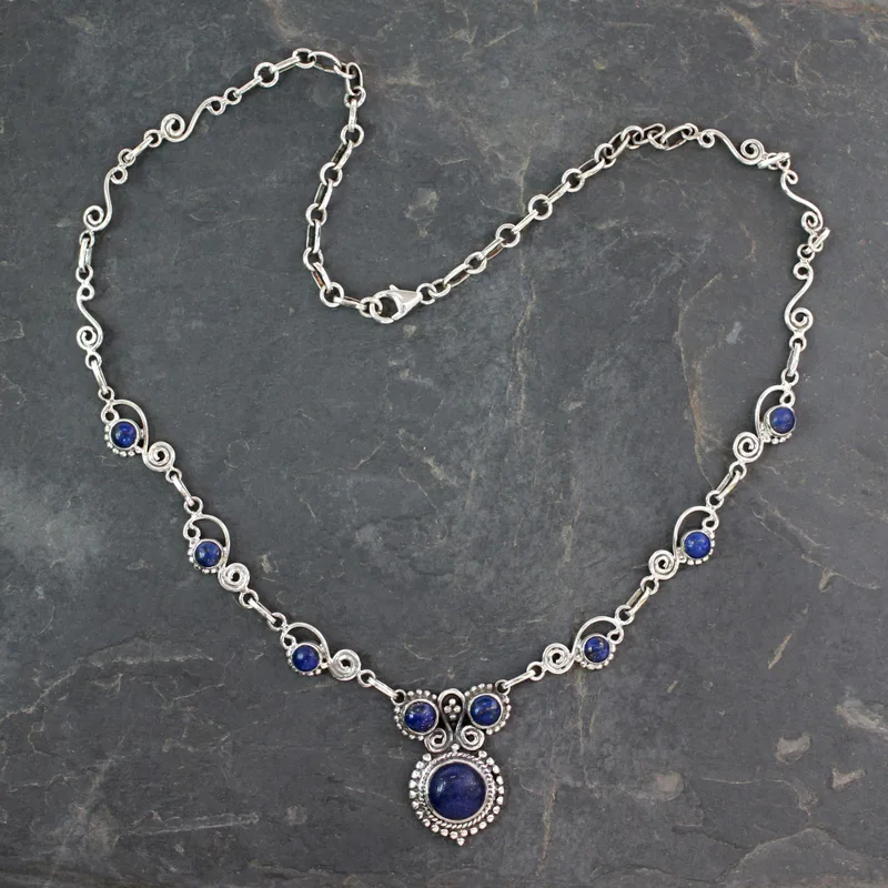 Runde Form Multi Stein Lapislazuli Halskette und 925 Sterling Silber Halskette Lapislazuli Schmuck Geburtsstein Schmuck Boho Halskette Statement Halskette Geschenk für Sie