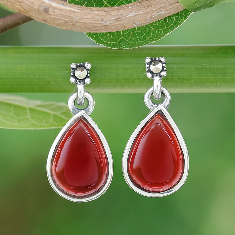 Tropfenförmige Karneol-Ohrhänger aus 925er Sterlingsilber Edelstein-Ohrringe August-Geburtsstein Geschenk für sie
