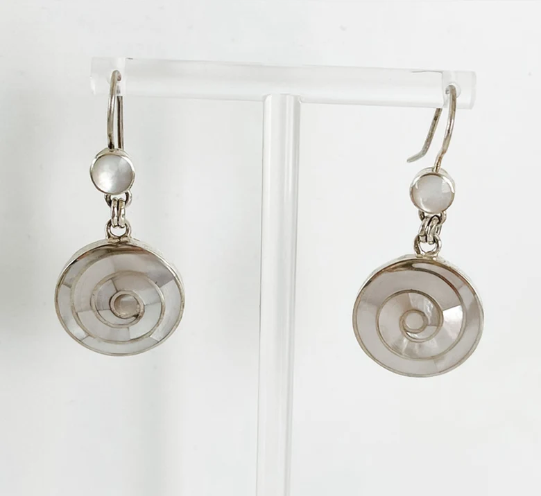 Runde Abalone-Muschel-Ohrringe, 925er Sterlingsilber, Edelstein-Ohrringe, handgefertigter böhmischer Schmuck