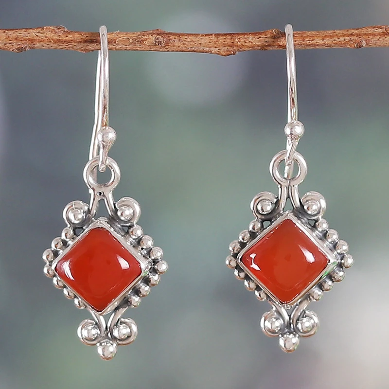 Klassische Karneol Cabochon Ohrhänger 925 Sterling Silber Edelsteinohrringe Geburtsstein August Geschenk für Sie & Mama
