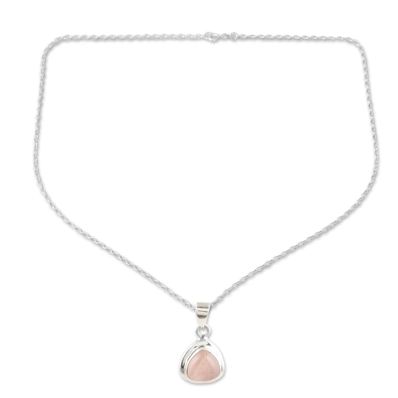 Halskette mit Anhänger aus Sterlingsilber 925 mit Rosenquarz für Damen, handgefertigte Boho-Halsketten, Geschenke für sie und Mama