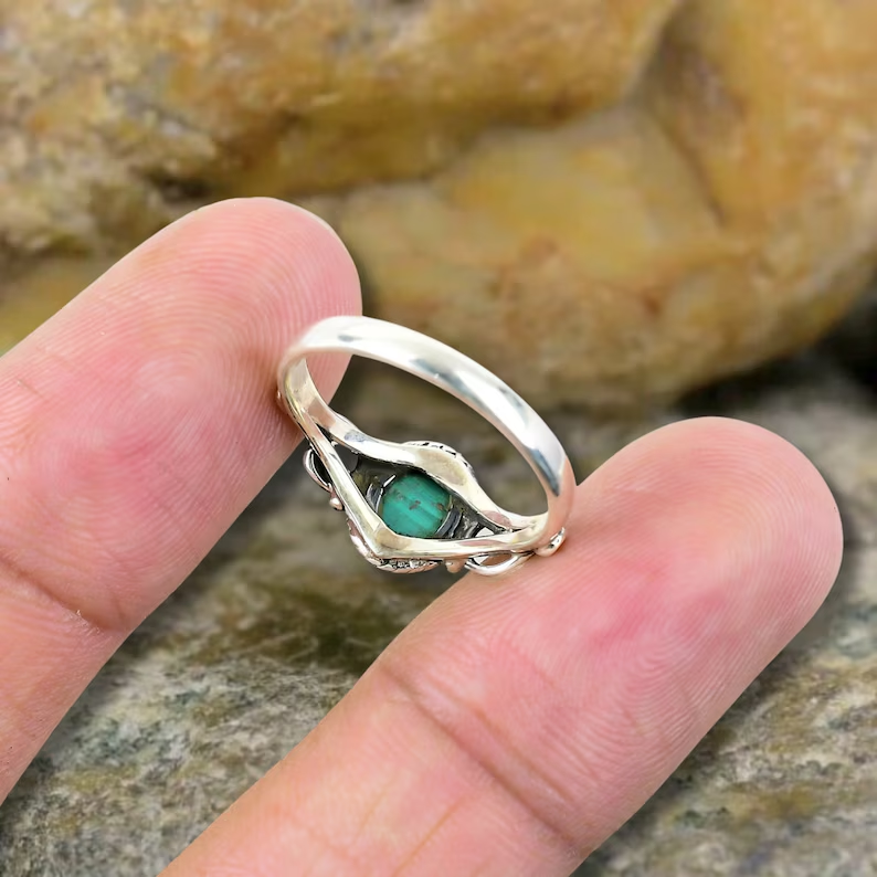 925er Sterlingsilber Malachit Natur Edelstein Handgemachter Damen Schmuck Kristall Ring Jahrestag Perfektes Geschenk für Sie