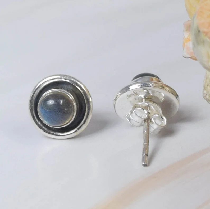 Labradorite 925 Sterling Silver Gemstone Stud Earring Handmade Jewelry February Birthstone Women Jewelry Gift For Birthday